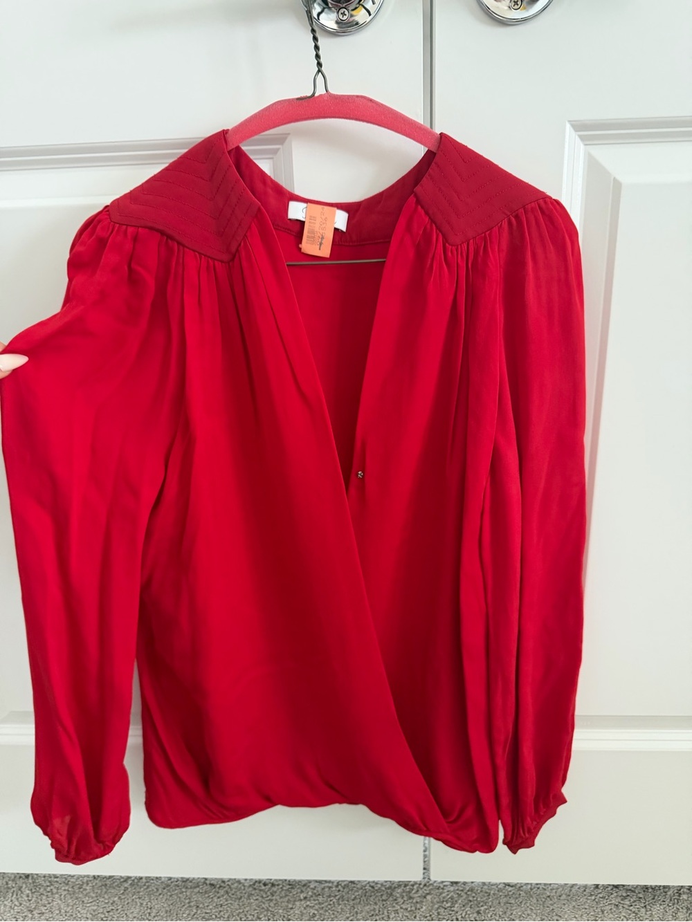 Parker red Long-Sleeve V-Neck Wrap Blouse